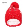 ZHENYUEQI WINTER WARM VELVET PEARL DIAMOND KNITTED HATS FLUFFY PLUSH BEANIE DAILY STREET C