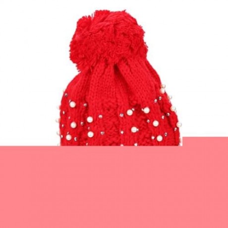 ZHENYUEQI WINTER WARM VELVET PEARL DIAMOND KNITTED HATS FLUFFY PLUSH BEANIE DAILY STREET C