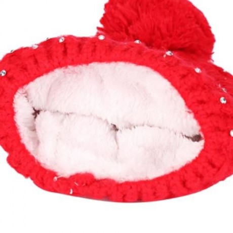 ZHENYUEQI WINTER WARM VELVET PEARL DIAMOND KNITTED HATS FLUFFY PLUSH BEANIE DAILY STREET C