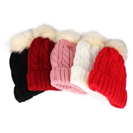 ZHENYUEQI WINTER OUTDOOR WARM VELVET THICK LINE KNITTED HATS FLUFFY PLUSH BEANIE DAILY STR