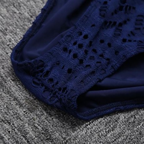 WOMEN LACE MESH LEGGING KNITTED HOLLOW OUT BIKINI SWIMMING SUIT (PURPLISH BLUE)