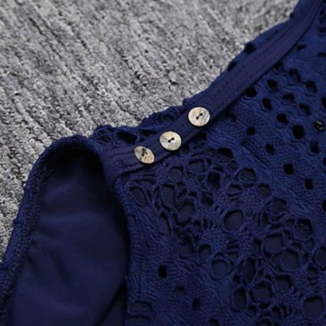 WOMEN LACE MESH LEGGING KNITTED HOLLOW OUT BIKINI SWIMMING SUIT (PURPLISH BLUE)