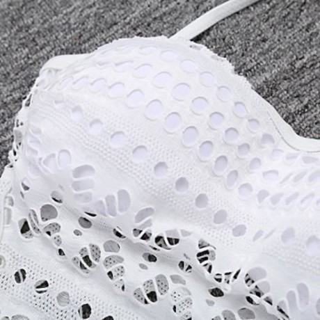 WOMEN LACE MESH LEGGING KNITTED HOLLOW OUT BIKINI SWIMMING SUIT (WHITE)