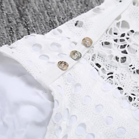 WOMEN LACE MESH LEGGING KNITTED HOLLOW OUT BIKINI SWIMMING SUIT (WHITE)