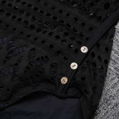 WOMEN LACE MESH LEGGING KNITTED HOLLOW OUT BIKINI SWIMMING SUIT (BLACK)