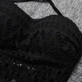 WOMEN LACE MESH LEGGING KNITTED HOLLOW OUT BIKINI SWIMMING SUIT (BLACK)
