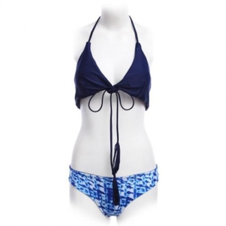 CUTE TWO-PIECE MINI BANDAGE BIKINI SET HALTER SWIMSUIT STRING SWIMWEAR (BLUE)