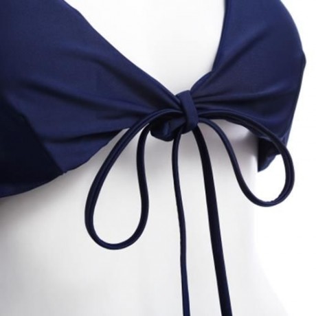 CUTE TWO-PIECE MINI BANDAGE BIKINI SET HALTER SWIMSUIT STRING SWIMWEAR (BLUE)