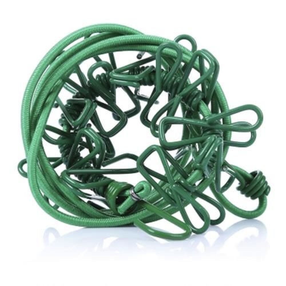 OUTDOOR CAMPING TRAVEL WINDPROOF STRETCHY CLOTHESLINE  WITH 12 CLAMP CLIPS (GREEN)