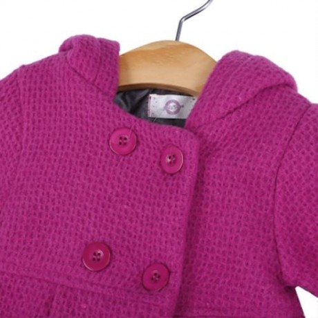 SWEET GIRL CHILD RUFFLE LONG SLEEVE HOODED BUTTON JACQUARD COAT (RED)