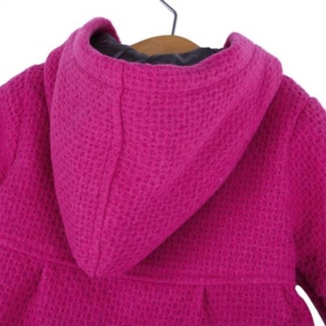 SWEET GIRL CHILD RUFFLE LONG SLEEVE HOODED BUTTON JACQUARD COAT (RED)