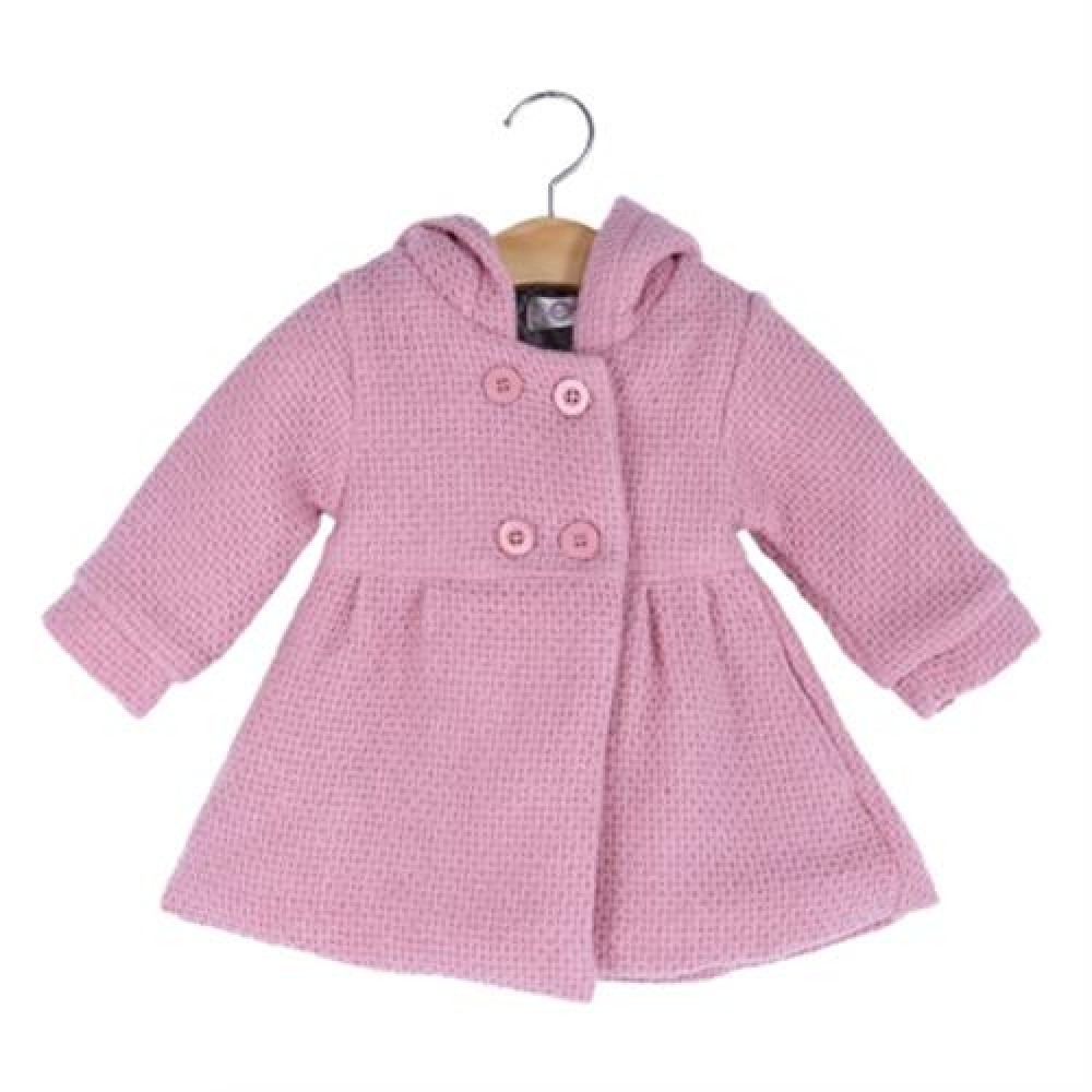 SWEET GIRL CHILD RUFFLE LONG SLEEVE HOODED BUTTON JACQUARD COAT (PINK)