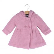SWEET GIRL CHILD RUFFLE LONG SLEEVE HOODED BUTTON JACQUARD COAT (PINK)