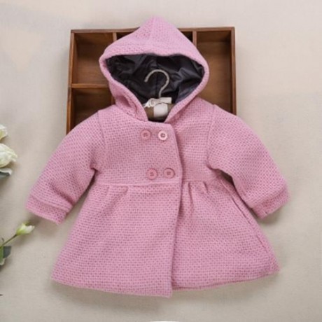 SWEET GIRL CHILD RUFFLE LONG SLEEVE HOODED BUTTON JACQUARD COAT (PINK)