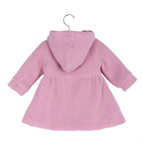 SWEET GIRL CHILD RUFFLE LONG SLEEVE HOODED BUTTON JACQUARD COAT (PINK)