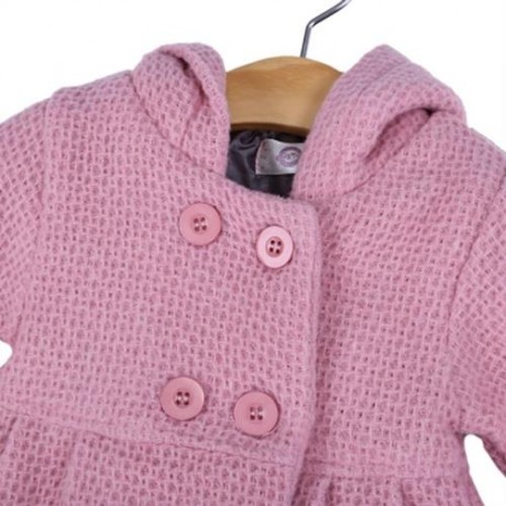 SWEET GIRL CHILD RUFFLE LONG SLEEVE HOODED BUTTON JACQUARD COAT (PINK)