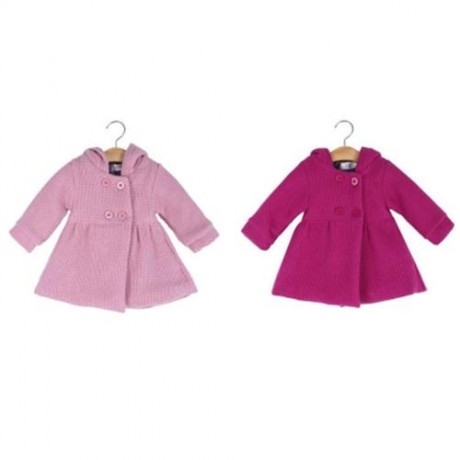 SWEET GIRL CHILD RUFFLE LONG SLEEVE HOODED BUTTON JACQUARD COAT (PINK)