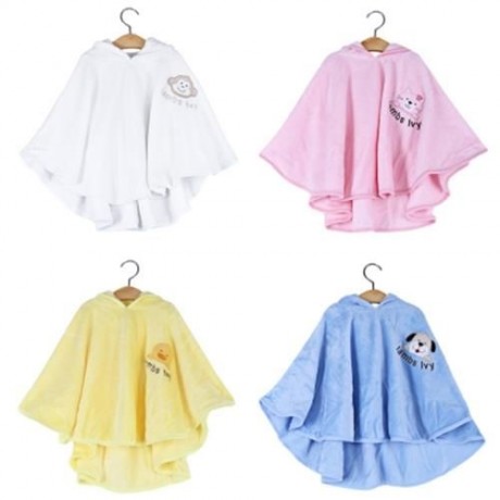 COMFORTABLE CARTOON ANIMAL PRINT HOODED PULL-OVER FARLEY VELVET BABY GIRL CLOAK (BLUE)