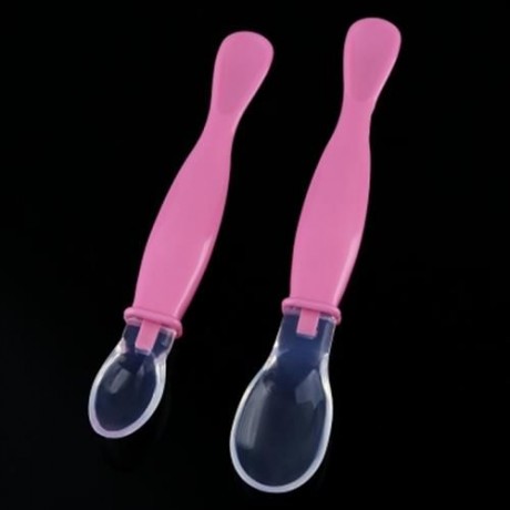 REIZBABY COMFORTABLE 2PCS INFANT BABY BPA FREE AVAILABLE TWO ENDS SOFT HEAD SPOON (PINK)