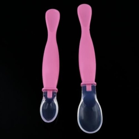 REIZBABY COMFORTABLE 2PCS INFANT BABY BPA FREE AVAILABLE TWO ENDS SOFT HEAD SPOON (PINK)