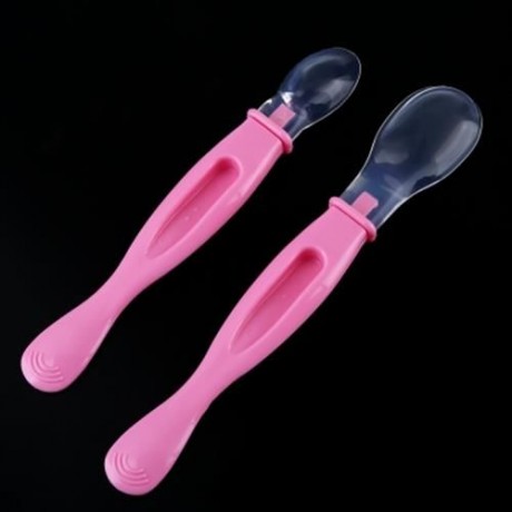 REIZBABY COMFORTABLE 2PCS INFANT BABY BPA FREE AVAILABLE TWO ENDS SOFT HEAD SPOON (PINK)