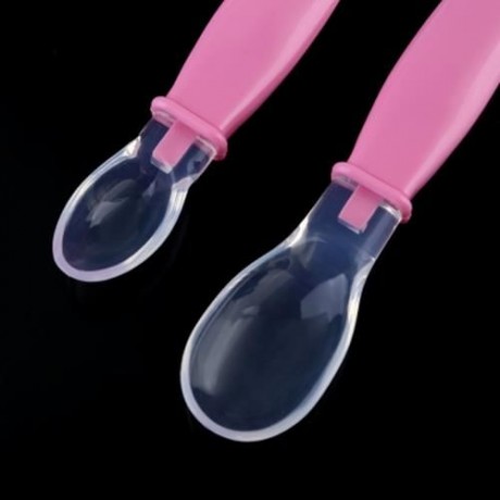 REIZBABY COMFORTABLE 2PCS INFANT BABY BPA FREE AVAILABLE TWO ENDS SOFT HEAD SPOON (PINK)