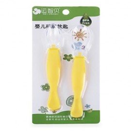 REIZBABY COMFORTABLE 2PCS INFANT BABY BPA FREE AVAILABLE TWO ENDS SOFT HEAD SPOON (YELLOW)