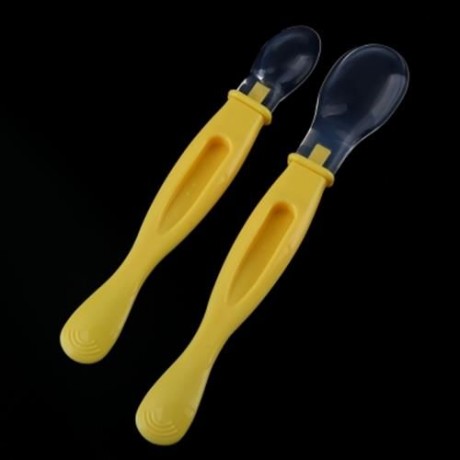 REIZBABY COMFORTABLE 2PCS INFANT BABY BPA FREE AVAILABLE TWO ENDS SOFT HEAD SPOON (YELLOW)