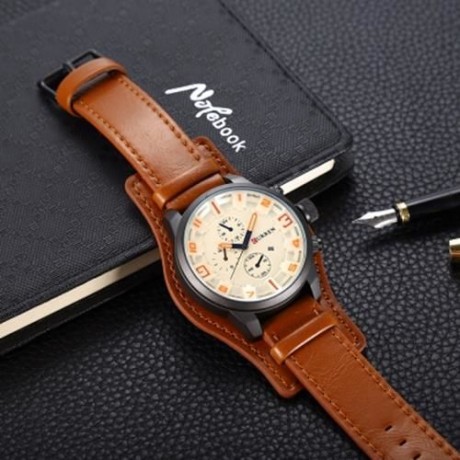 CURREN 8225 CASUAL DECORATIVE SUB-DIAL MALE QUARTZ WATCH (SWEET ORANGE)