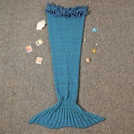 CHARMING GIRL CHILD MERMAID KNITTING AIR CONDITIONING SOFA SLEEPING BLANKET (LAKE BLUE)