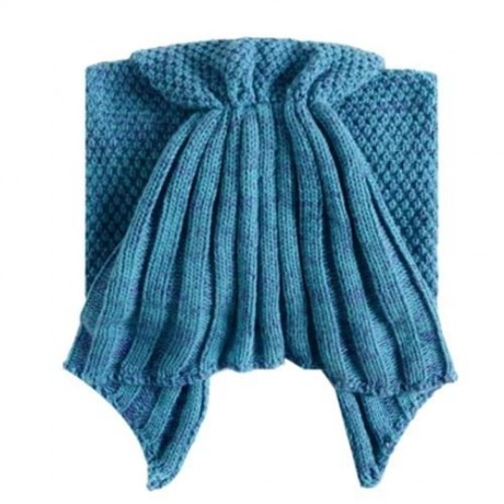 CHARMING GIRL CHILD MERMAID KNITTING AIR CONDITIONING SOFA SLEEPING BLANKET (LAKE BLUE)