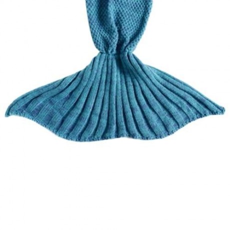 CHARMING GIRL CHILD MERMAID KNITTING AIR CONDITIONING SOFA SLEEPING BLANKET (LAKE BLUE)