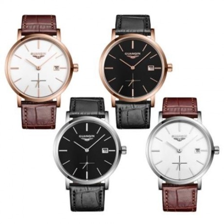 GUANQIN GJ16028 MEN AUTO MECHANICAL WATCH WORKING SUB-DIAL DATE GENUINE LEATHER BAND WRIST