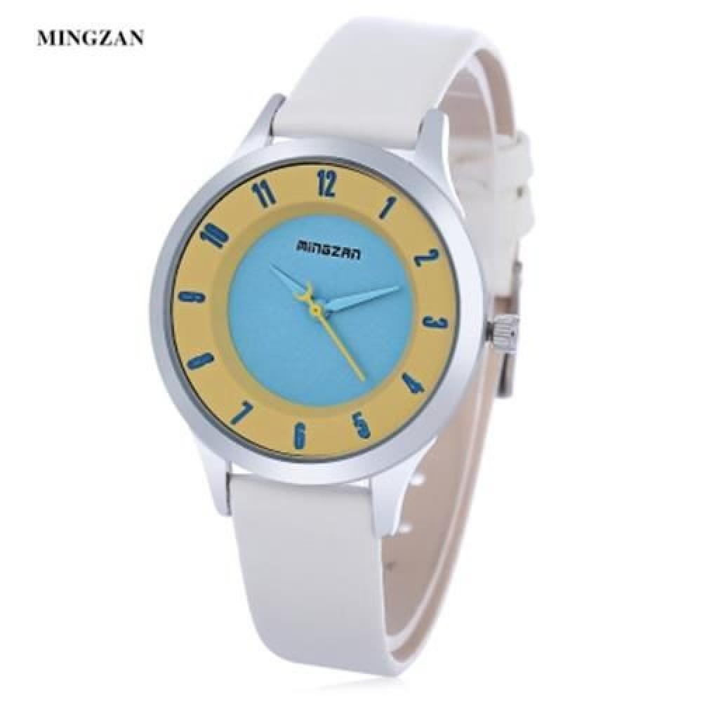 MINGZAN 6202 WOMEN QUARTZ WATCH STEREO DIAL LEATHER BAND DAILY WATER RESISTANCE FEMALE WRI