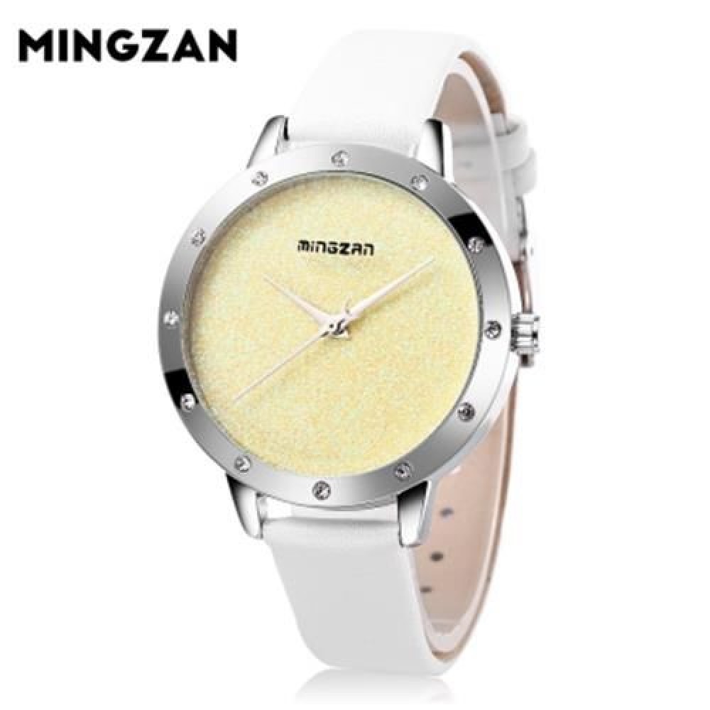 MINGZAN 6118 WOMEN QUARTZ WATCH SIMPLE SHINY DIAL LEATHER STRAP FEMALE WRISTWATCH (YELLOW)