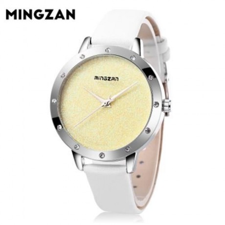 MINGZAN 6118 WOMEN QUARTZ WATCH SIMPLE SHINY DIAL LEATHER STRAP FEMALE WRISTWATCH (YELLOW)