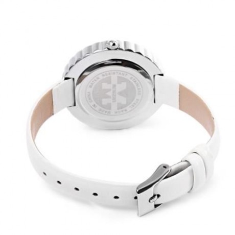 MINGZAN 6107 WOMEN QUARTZ WATCH FLOWER PATTERN DIAL LEATHER STRAP FEMALE WRISTWATCH (WHITE