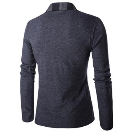 SLIM-FIT STRIPED SHAWL COLLAR CARDIGAN (BLACK)