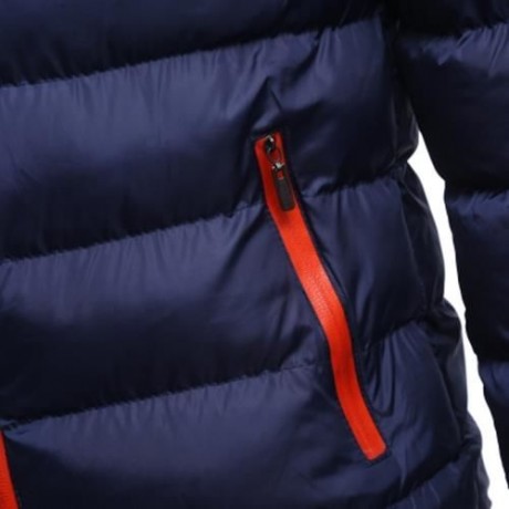 CASUAL SLIM FIT SOLID COLOR MALE STAND COLLAR WARM COAT (DEEP BLUE)