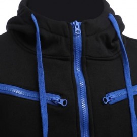 CASUAL FLEECE COLOR BLOCK ZIPPER DECORATION MALE HOODIES (BLACK)
