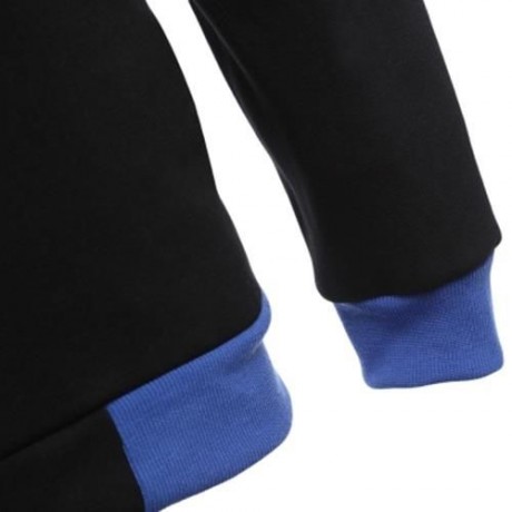 CASUAL FLEECE COLOR BLOCK ZIPPER DECORATION MALE HOODIES (BLACK)