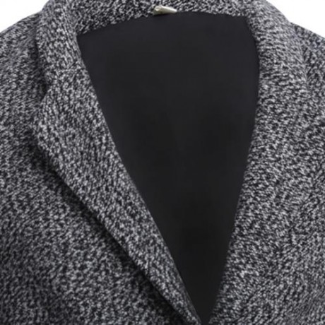 CASUAL TURN DOWN COLLAR MALE WOOLEN CLOTH COAT (LIGHT GRAY)