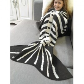 SUPER SOFT KNITTED FISHBONE KIDS WRAP HALLOWEEN MERMAID BLANKET AND THROWS (GREY AND WHITE