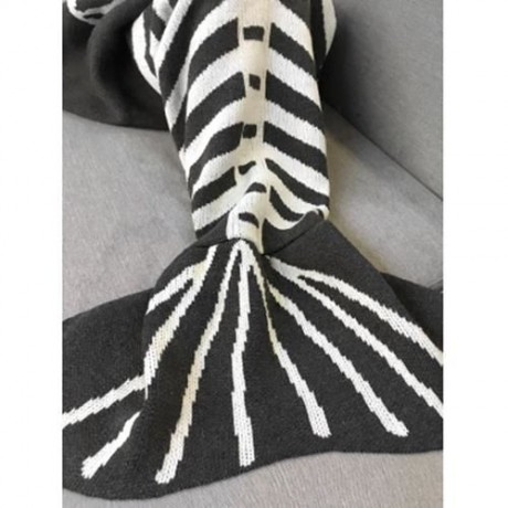 SUPER SOFT KNITTED FISHBONE KIDS WRAP HALLOWEEN MERMAID BLANKET AND THROWS (GREY AND WHITE
