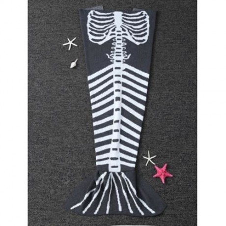 SUPER SOFT KNITTED FISHBONE KIDS WRAP HALLOWEEN MERMAID BLANKET AND THROWS (GREY AND WHITE