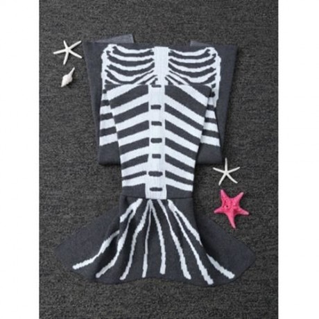 SUPER SOFT KNITTED FISHBONE KIDS WRAP HALLOWEEN MERMAID BLANKET AND THROWS (GREY AND WHITE