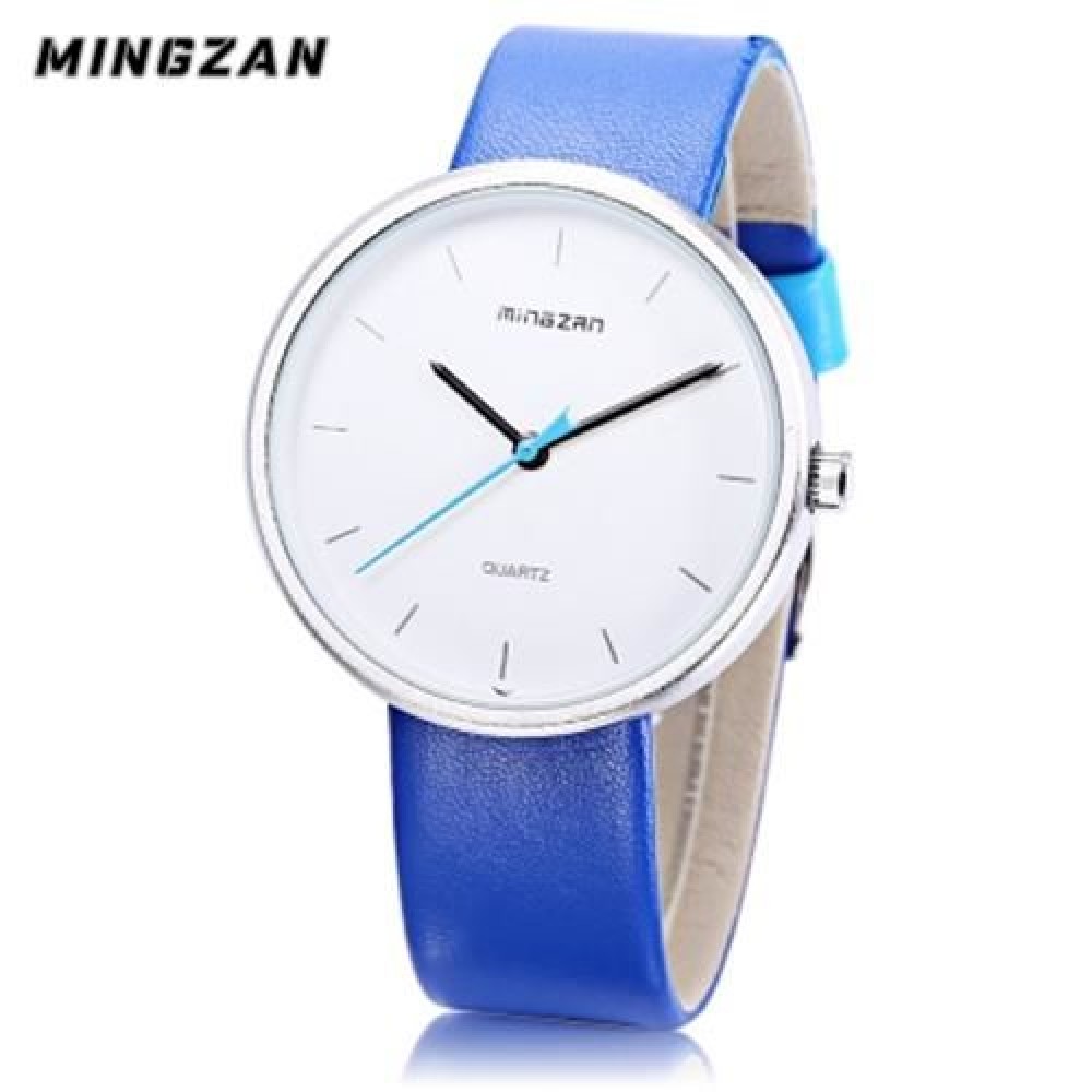 MINGZAN 6221 UNISEX QUARTZ WATCH LEATHER BAND DAILY WATER RESISTANCE CONCISE DIAL WRISTWAT