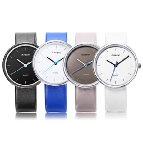 MINGZAN 6221 UNISEX QUARTZ WATCH LEATHER BAND DAILY WATER RESISTANCE CONCISE DIAL WRISTWAT