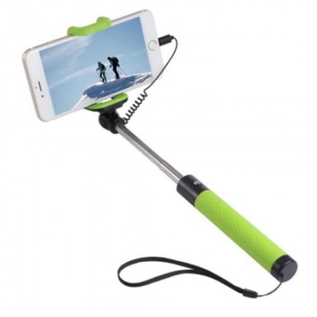 COLLAPSIBLE SELFIE STICK MONOPOD WIRE CONTROL CAMERA SHUTTER FOR IPHONE (GREEN)