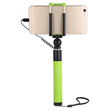 COLLAPSIBLE SELFIE STICK MONOPOD WIRE CONTROL CAMERA SHUTTER FOR IPHONE (GREEN)